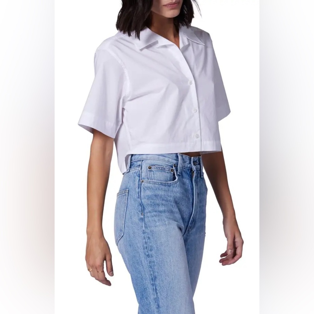 NWT Equipment | Salma Crop Button-Up Cotton Shirt - Bright White (XXS) - Picture 7 of 8